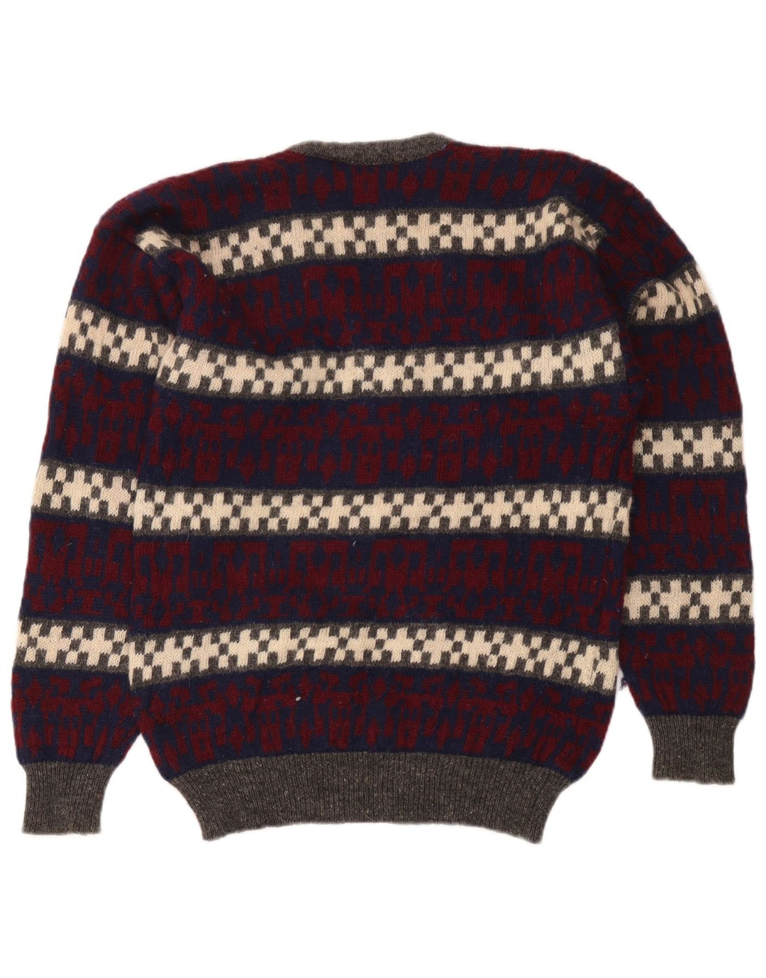 Vintage Mens V-Neck Jumper Sweater Medium Multicoloured Geometric Wool