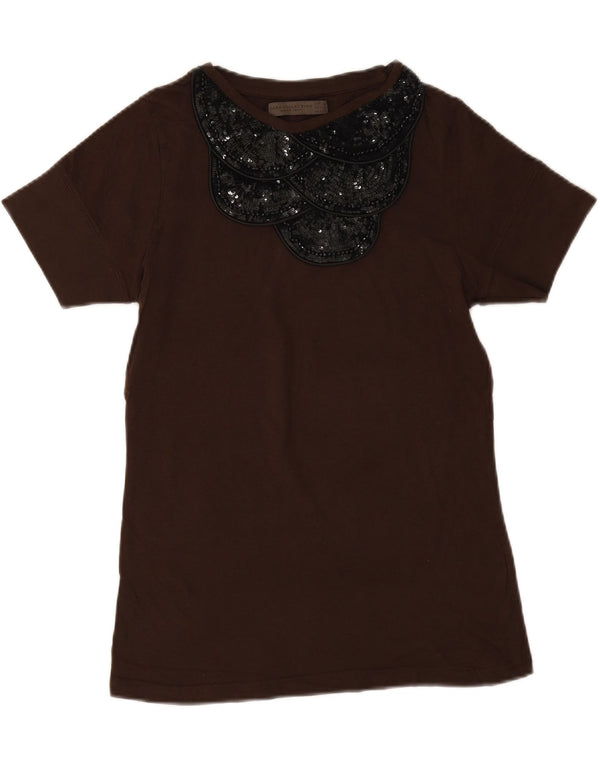Zara T-Shirt Top UK 12 Medium Brun