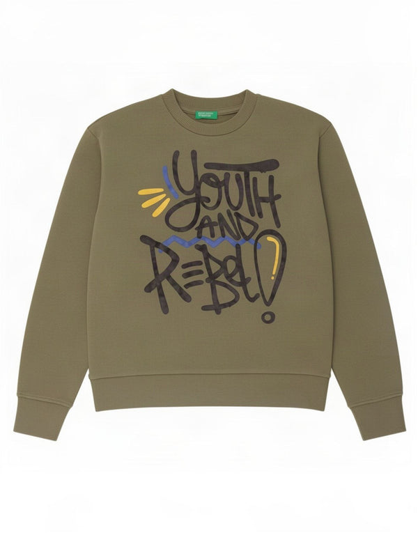 Benetton Piger Grafisk Sweatshirt Jumper 10-11 år XL Khaki Bomuld