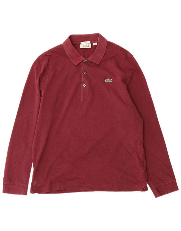 Lacoste Langærmet Herre Slim Fit Polo Shirt Størrelse 5 Large Bourgogne Bomuld
