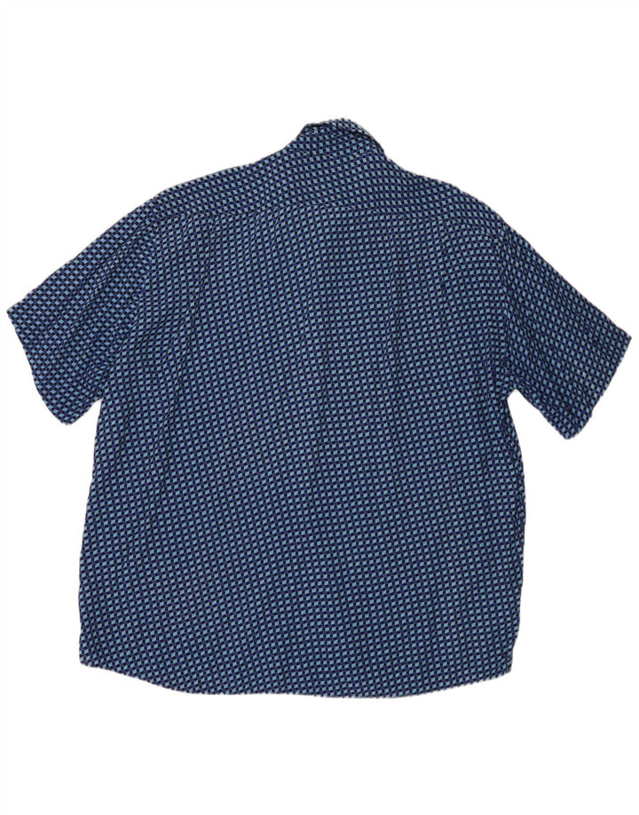 Vintage kortærmet herreskjorte 2XL blå geometrisk