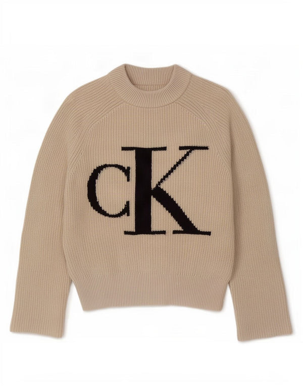Calvin Klein Jeans Dame Loose Fit Turtle Neck Jumper Sweater UK 6 XS Beig