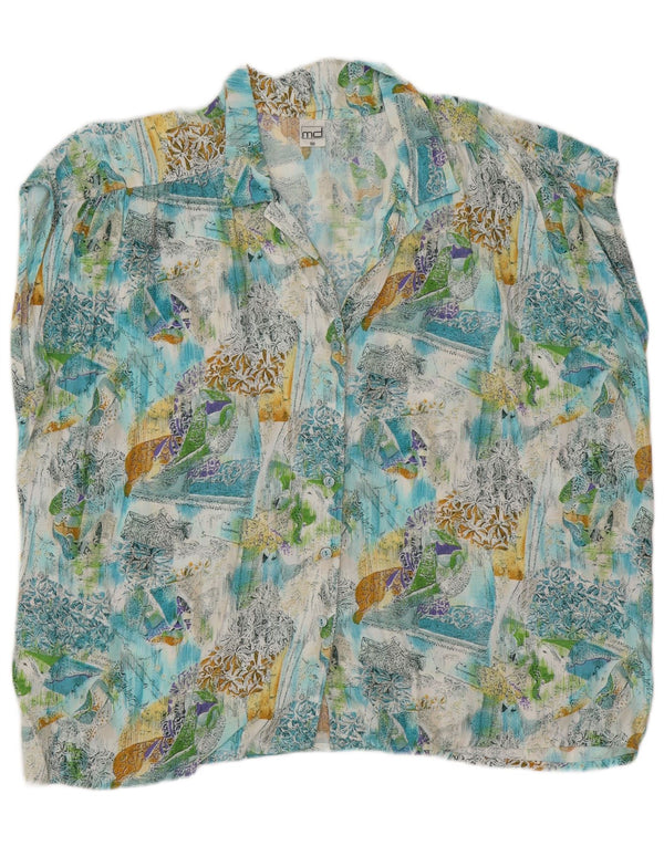 Vintage Dame Ærmeløs Oversized Skjorte Bluse IT 50 XL Blue Floral