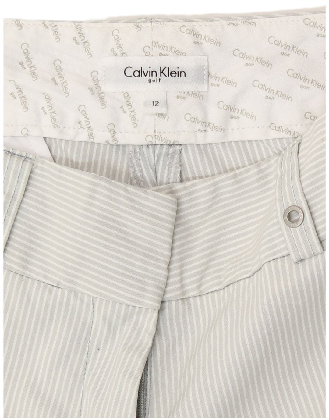 Calvin Klein Dame Golf Cropped Trousers US 12 Medium W30 L23 Gråstribet