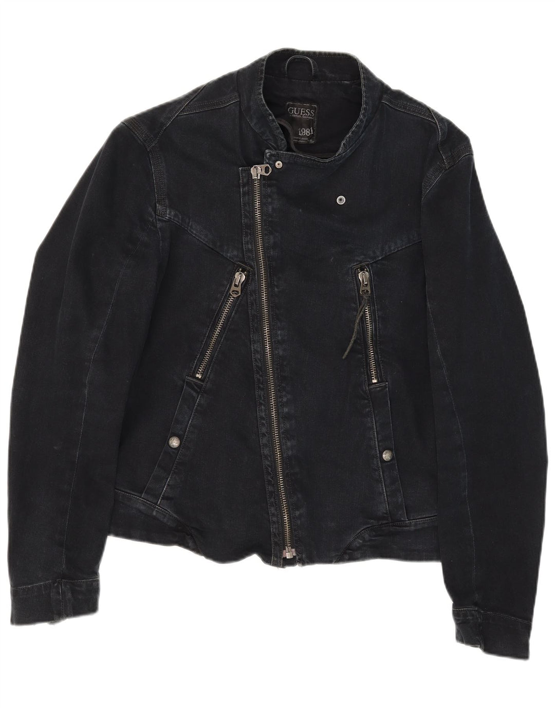 Guess Herre Denim Biker Jacket UK 36 Small Black Bomuld
