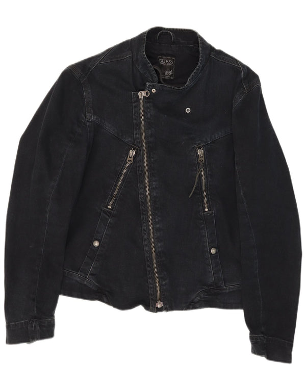 Guess Herre Denim Biker Jacket UK 36 Small Black Bomuld