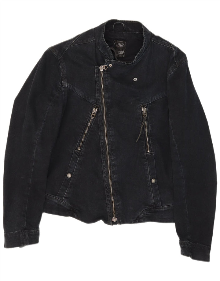Guess Herre Denim Biker Jacket UK 36 Small Black Bomuld