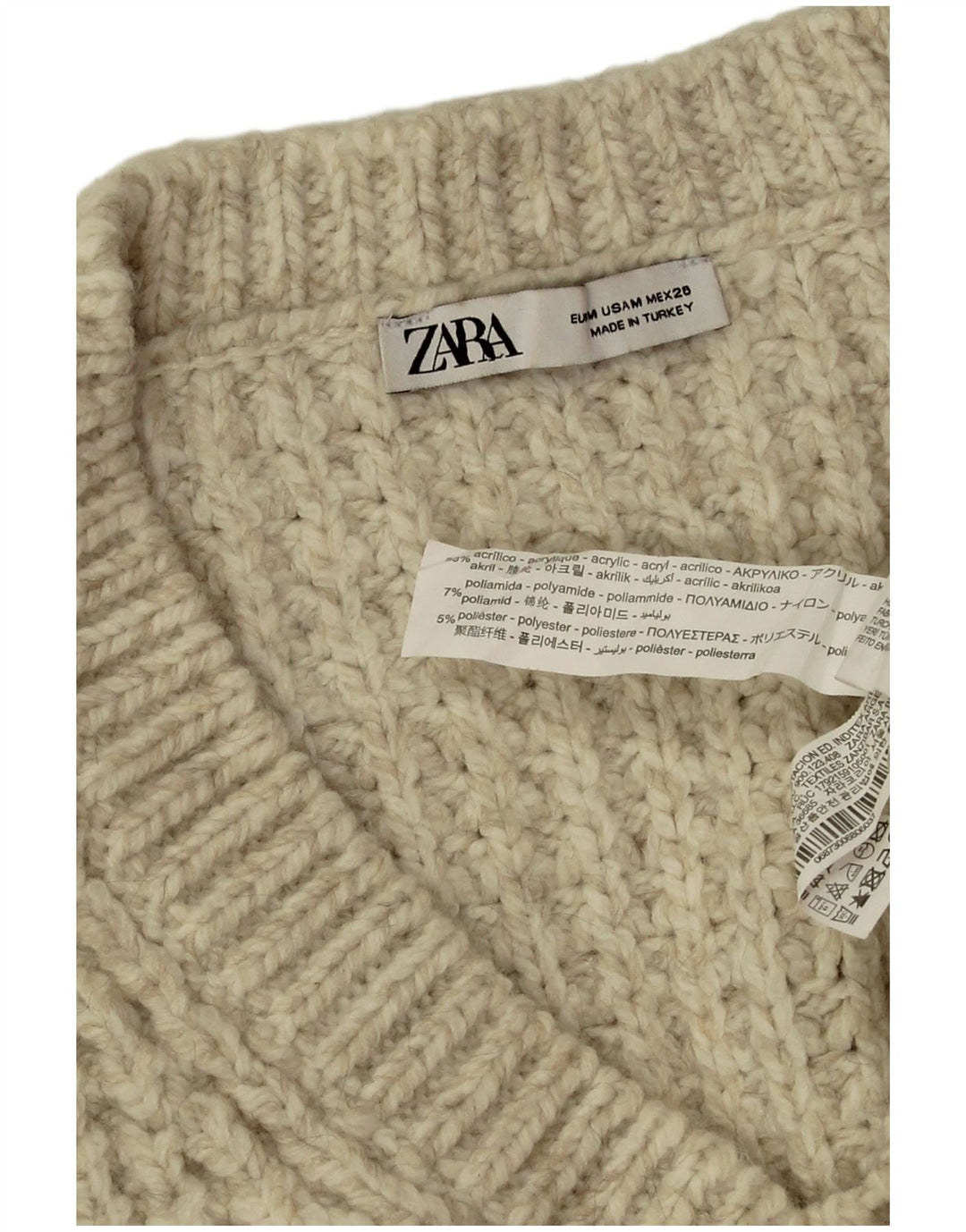Zara Dame Oversized V-hals sweater UK 14 Medium Beige Akryl