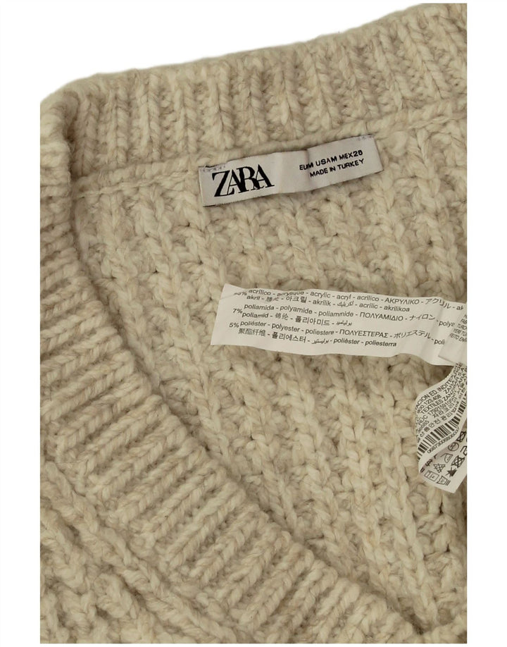 Zara Dame Oversized V-hals sweater UK 14 Medium Beige Akryl