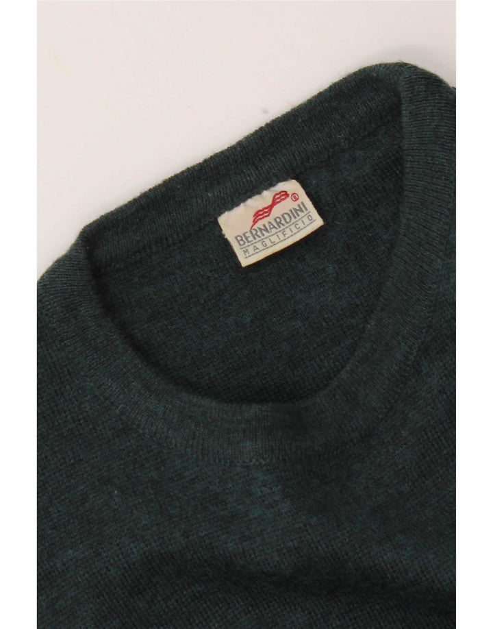 Bernardini Herre grafisk rund hals sweater mellemgrøn stribet uld