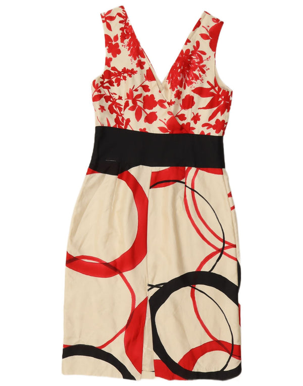 Coast Womens Sleeveless Sheath Dress UK 10 Small Off White Geometric Silk