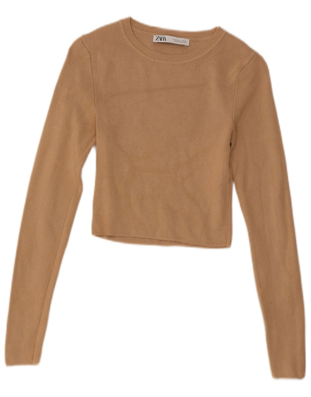 Zara Womens Crop Top Langærmet UK 8 Small Beige Viscose