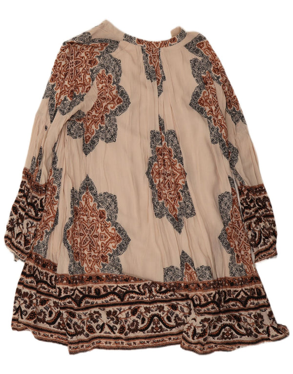 Free People Dame Langærmet Tunika Kjole UK 10 Small Beige Paisley