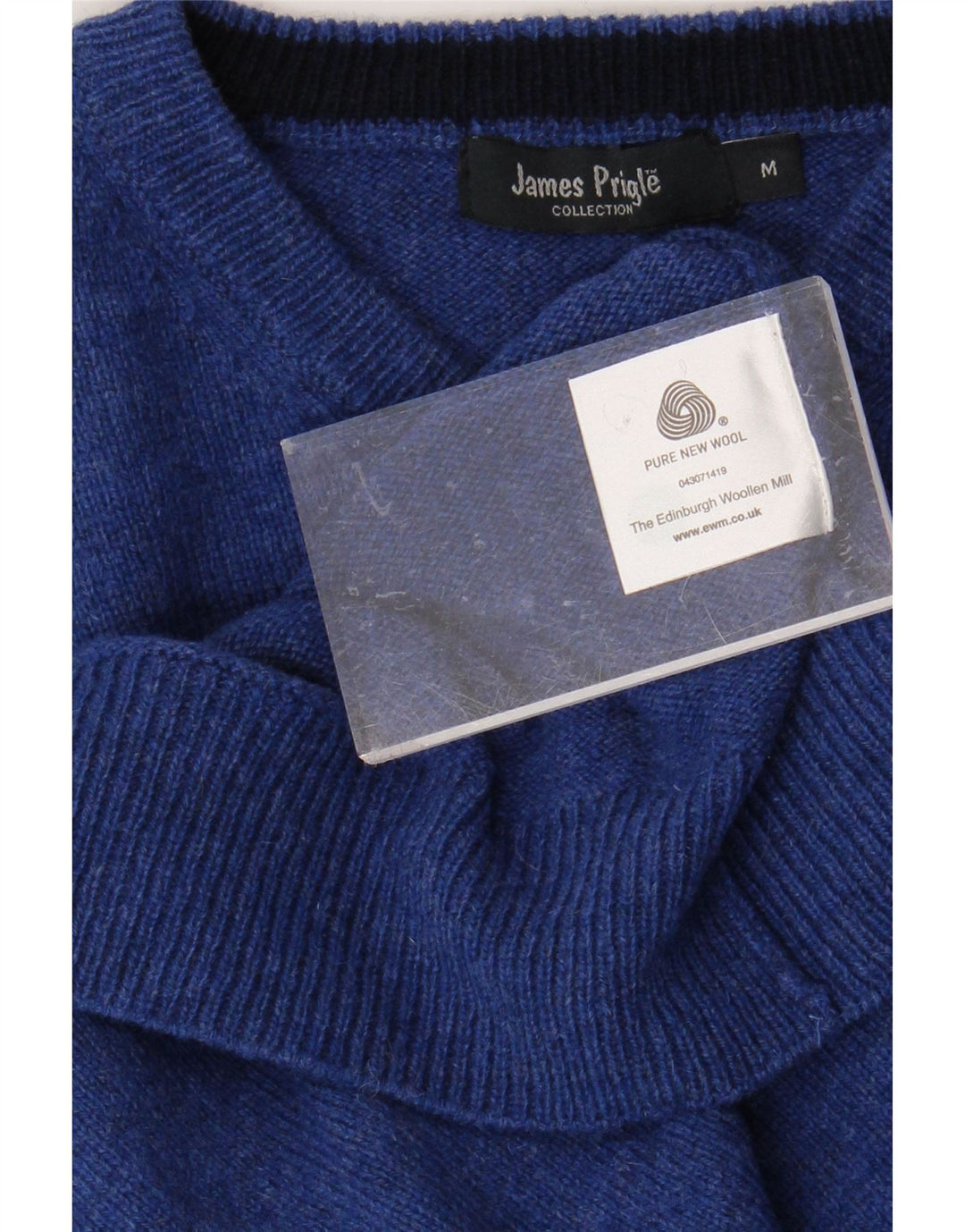 JAMES PRINGLE Mens V-Neck Jumper Sweater Medium Blue New Wool