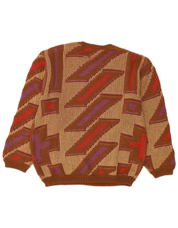 Clinique Dame Crew Neck Jumper Sweater UK 16 Stor Beige Geometrisk Bomuld