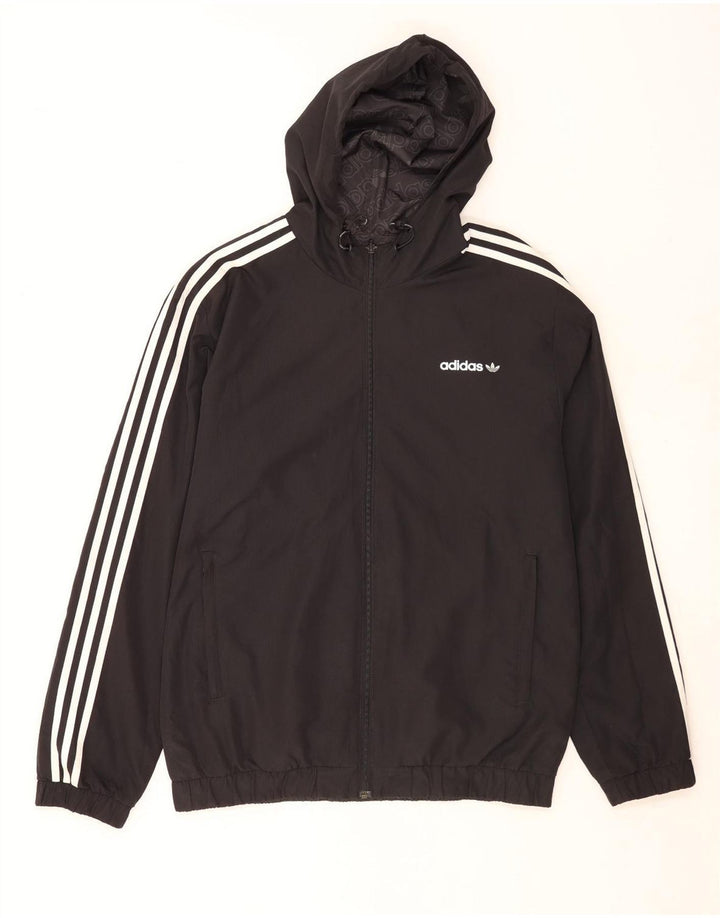 Adidas Herre Grafisk Hætte Vendbar Jakke UK 40 Stor Sort Polyester