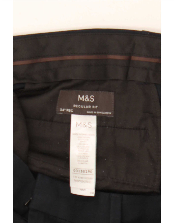 Marks & Spencer Herre Regular Fit Suit Bukser W34 L31 Marineblå polyester