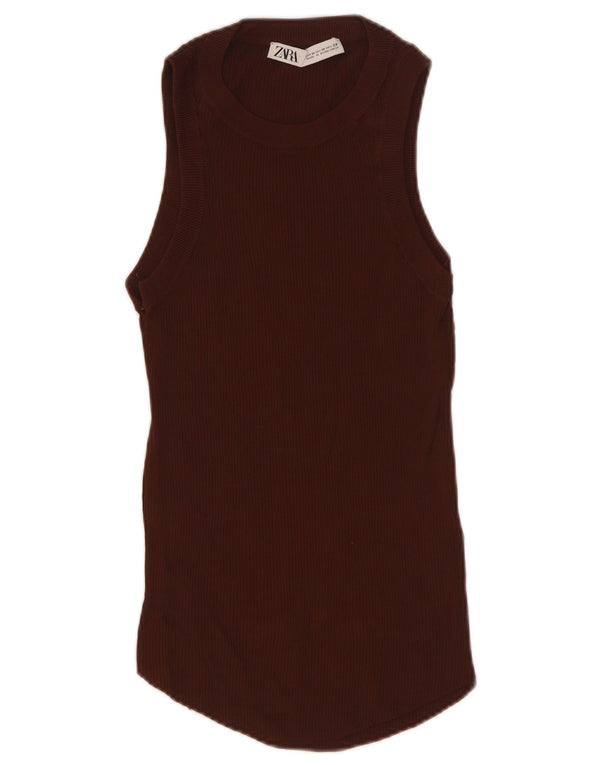 Zara Damevest Top UK 12 Medium Brun Viscose
