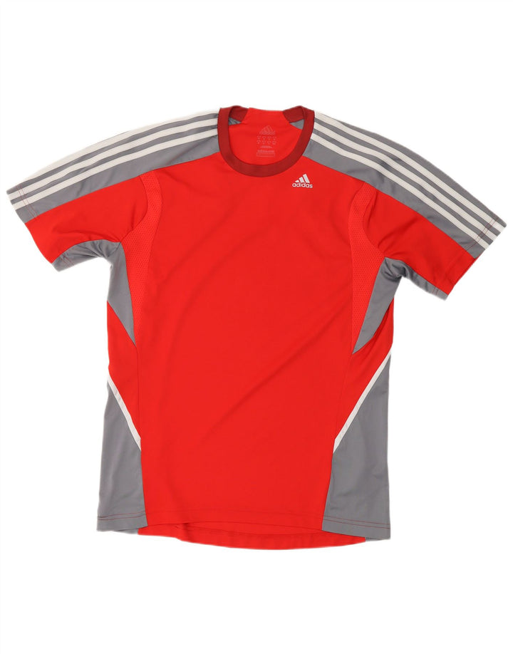 ADIDAS Herre Climalite T-Shirt Top Medium Rød Colourblock Polyester