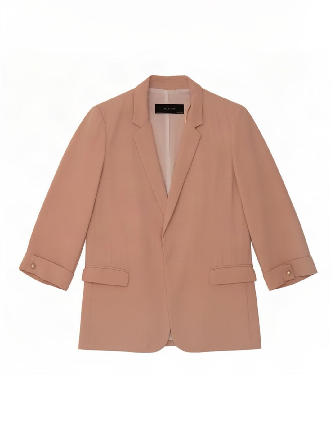Zara Dame 3/4 ærmet åben blazerjakke UK 14 Medium Pink Polyester