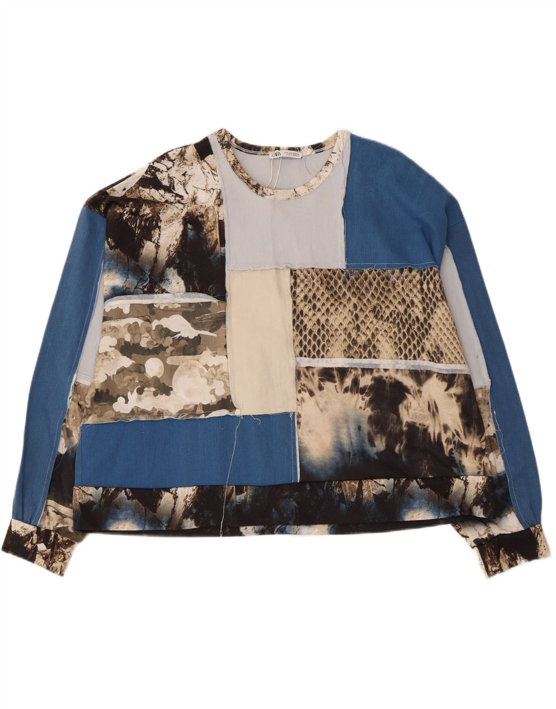 Zara Womens Crop Graphic Top Langærmet UK 14 Medium Multicolored