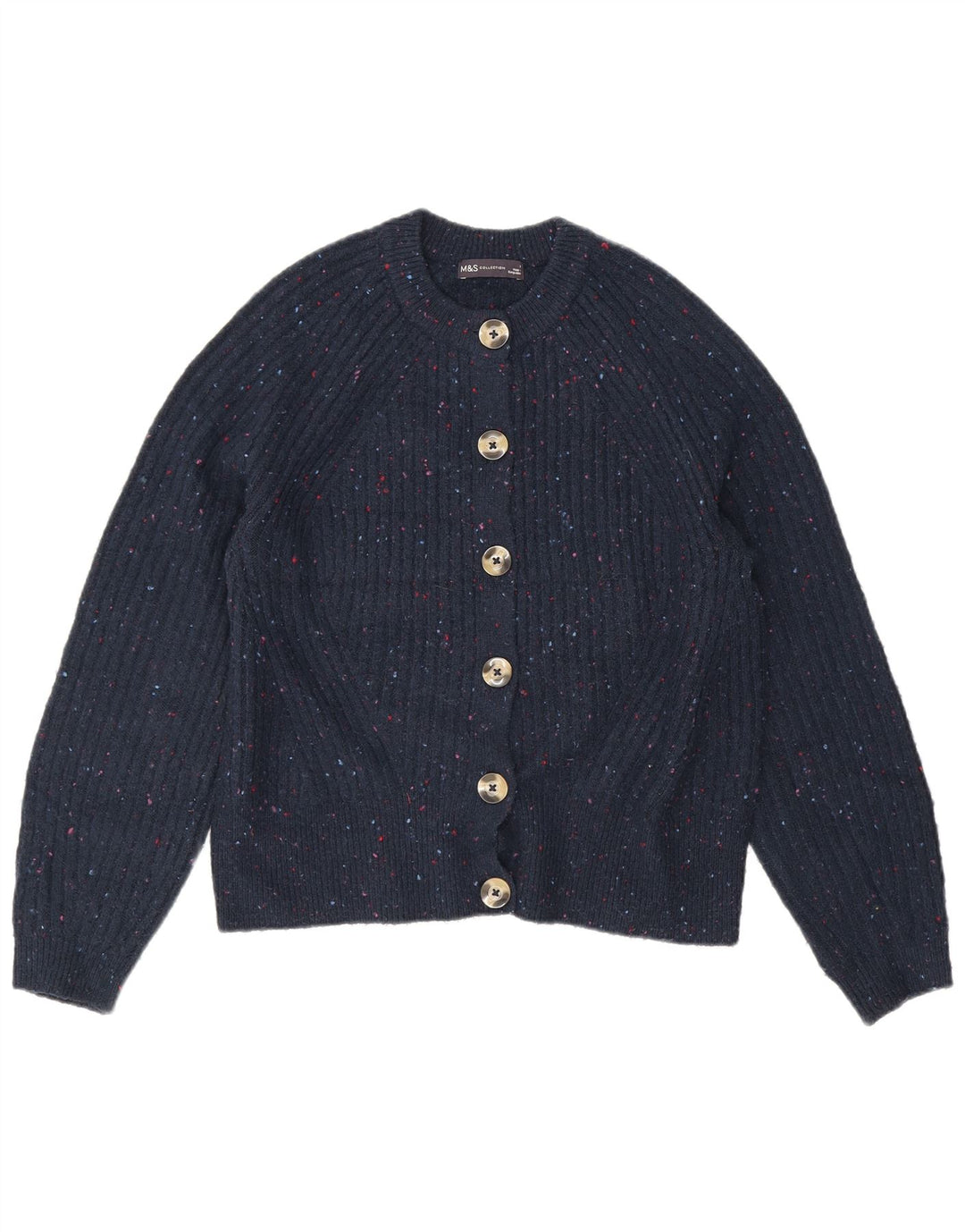 Marks & Spencer Dame Cardigan Sweater UK 14 Medium Navy Blue Flecked