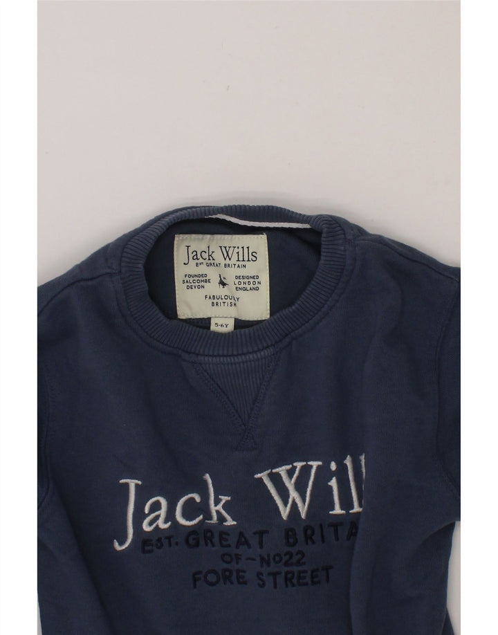 JACK WILLS Boys Graphic Sweatshirt Jumper 5-6 Years Navy Blue Cotton Vintage Jack Wills and Second-Hand Jack Wills from Messina Hembry 