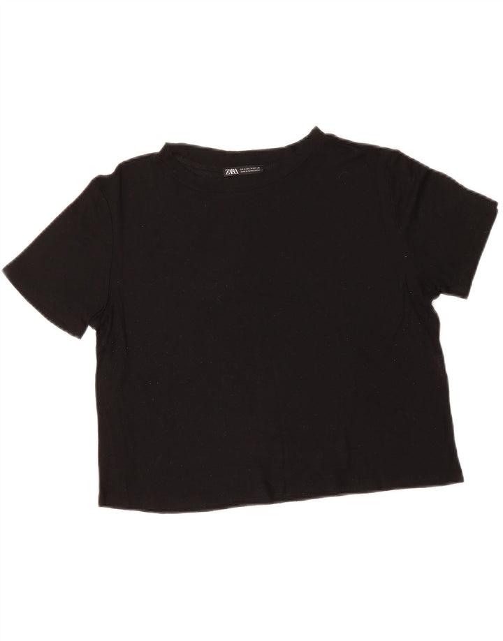 ZARA Womens Crop T-Shirt Top UK 10 Small Black Viscose Vintage Zara and Second-Hand Zara from Messina Hembry 
