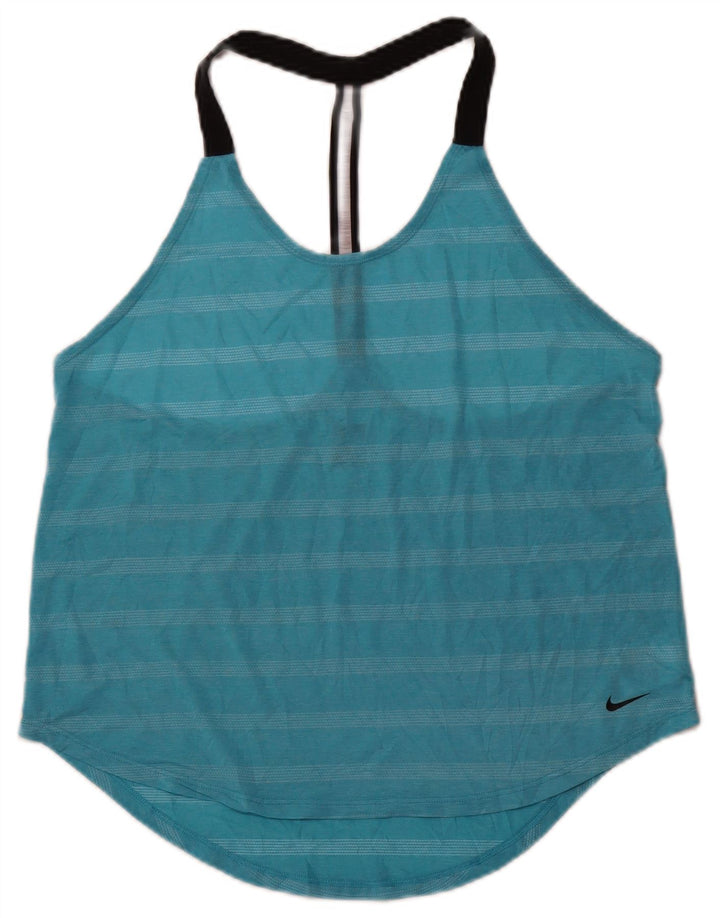 NIKE Damevest Top UK 16 Stor Blå Stribet Polyester Sports