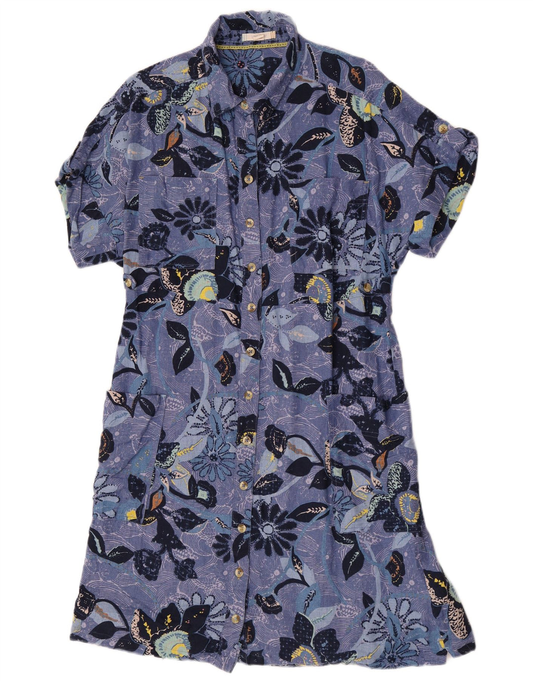 White Stuff Womens Shirt Dress UK 12 Medium Blue Floral Linen