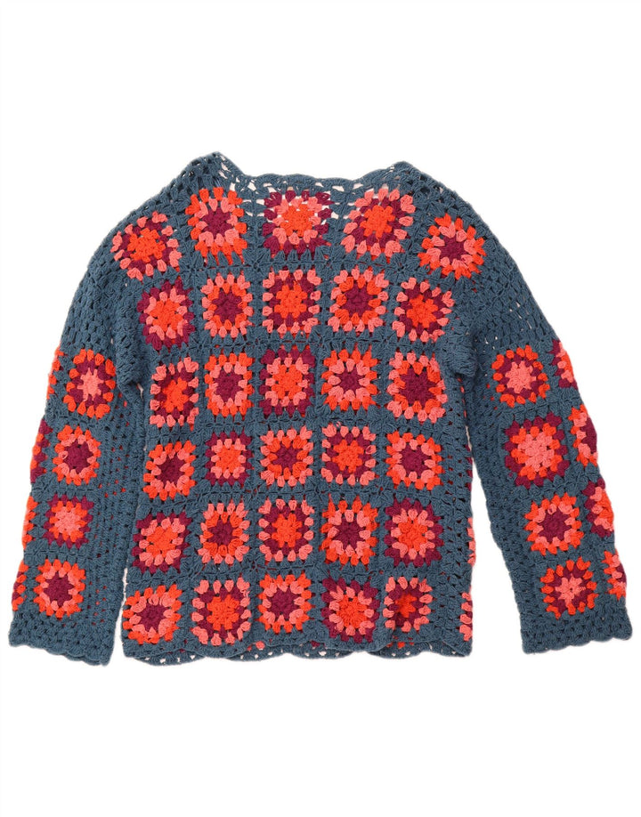 MONSOON Dame hæklet bådhals sweater UK 10 Small Blue Check