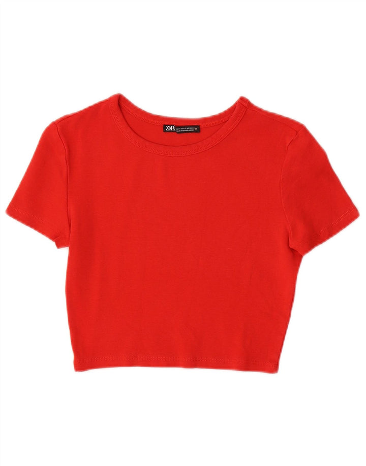 ZARA Womens Crop T-Shirt Top UK 8 Lille Rød