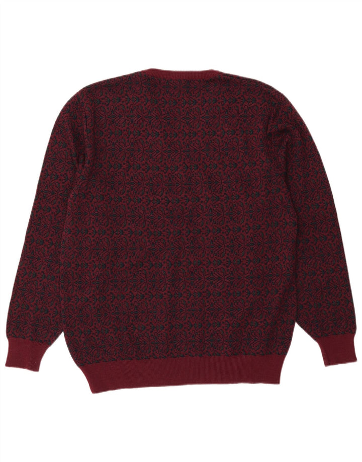 Mapier Herre V-hals sweater Medium Burgundy Fair Isle Wool
