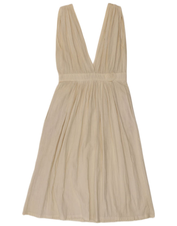 Vintage dame ærmeløs A-line kjole EU 40 Medium Off White Bomuld