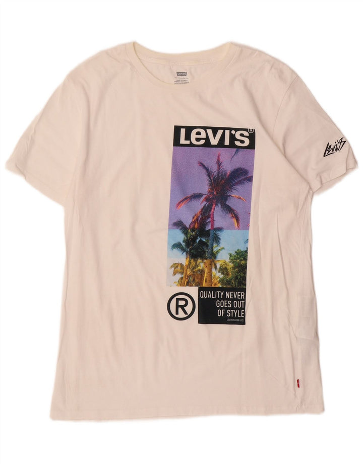 Levi's Herre grafisk T-shirt Top Stor Off White Bomuld