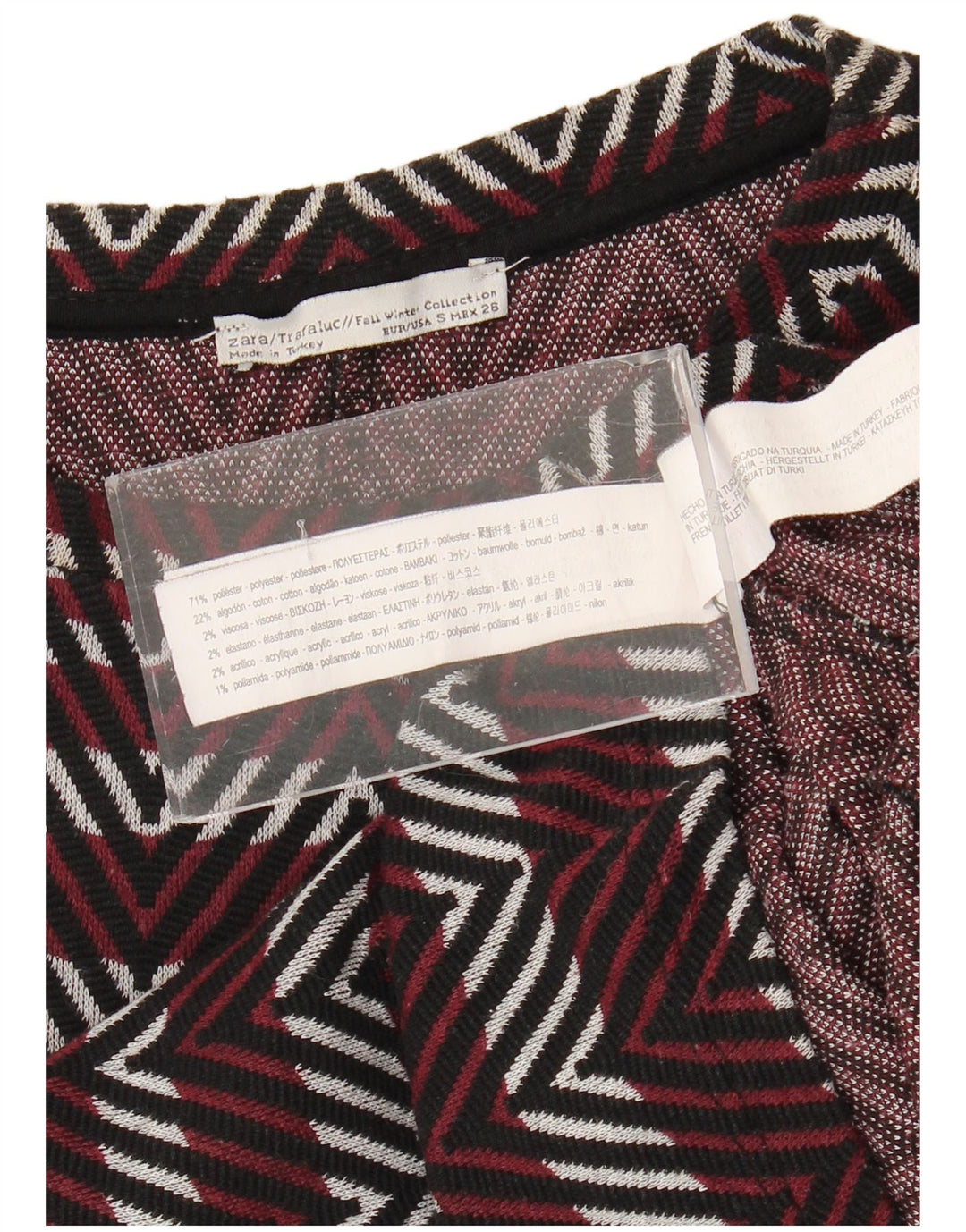 Zara Dame Trafaluc Basic Dress UK 8 Small Bourgogne Chevron Polyester