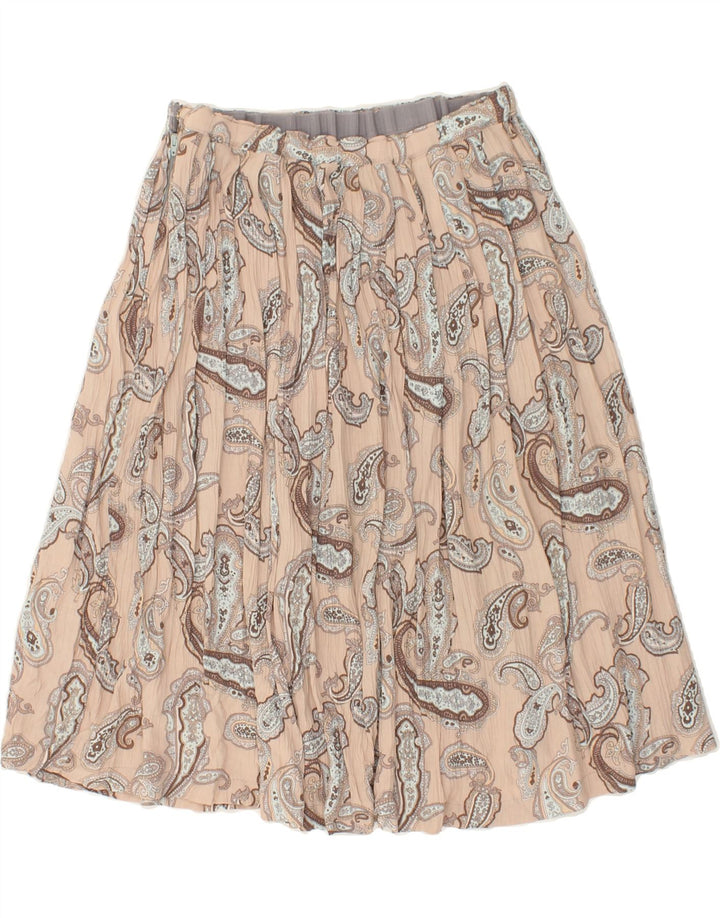 VINTAGE Womens Pleated Skirt W30 Medium Beige Paisley Vintage Vintage and Second-Hand Vintage from Messina Hembry 