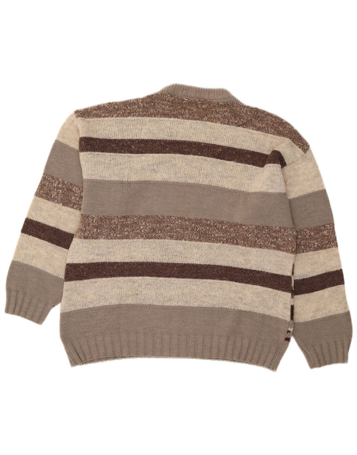 Vintage Herre rund hals sweater IT 50 Medium Brun Geometrisk