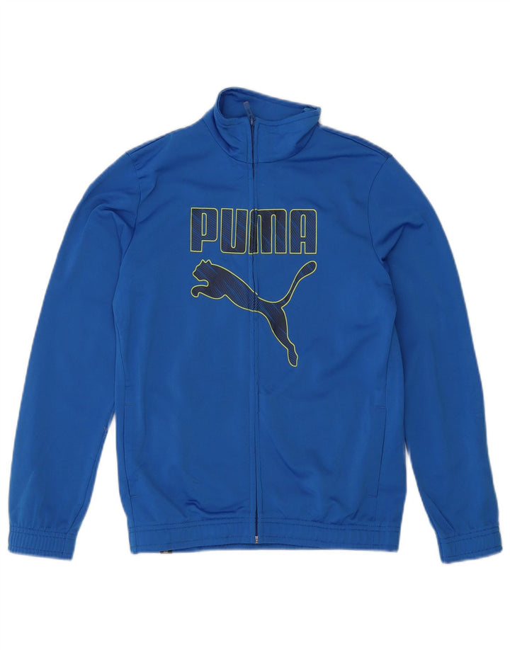 PUMA Boys Graphic Tracksuit Top Jacket 11-12 Years Blue Polyester