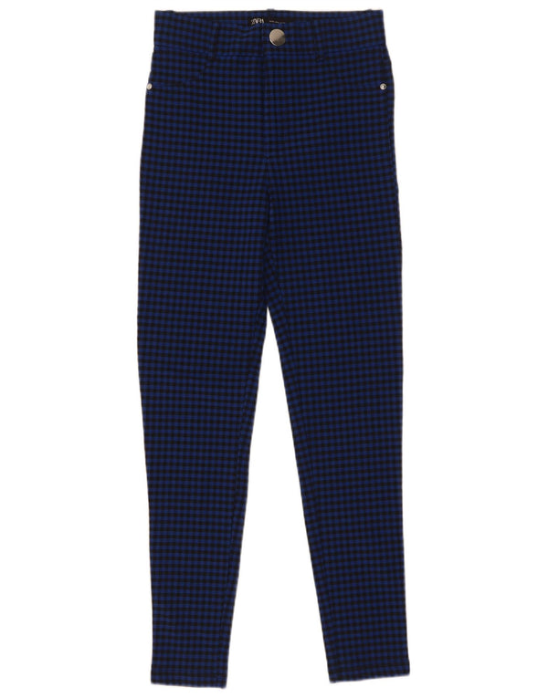 Zara Dame Skinny Casual Bukser Small W26 L28 Blue Gingham