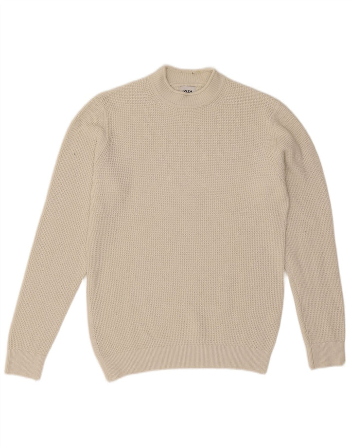Zara Herre Turtle Neck Jumper Sweater Medium White Bomuld