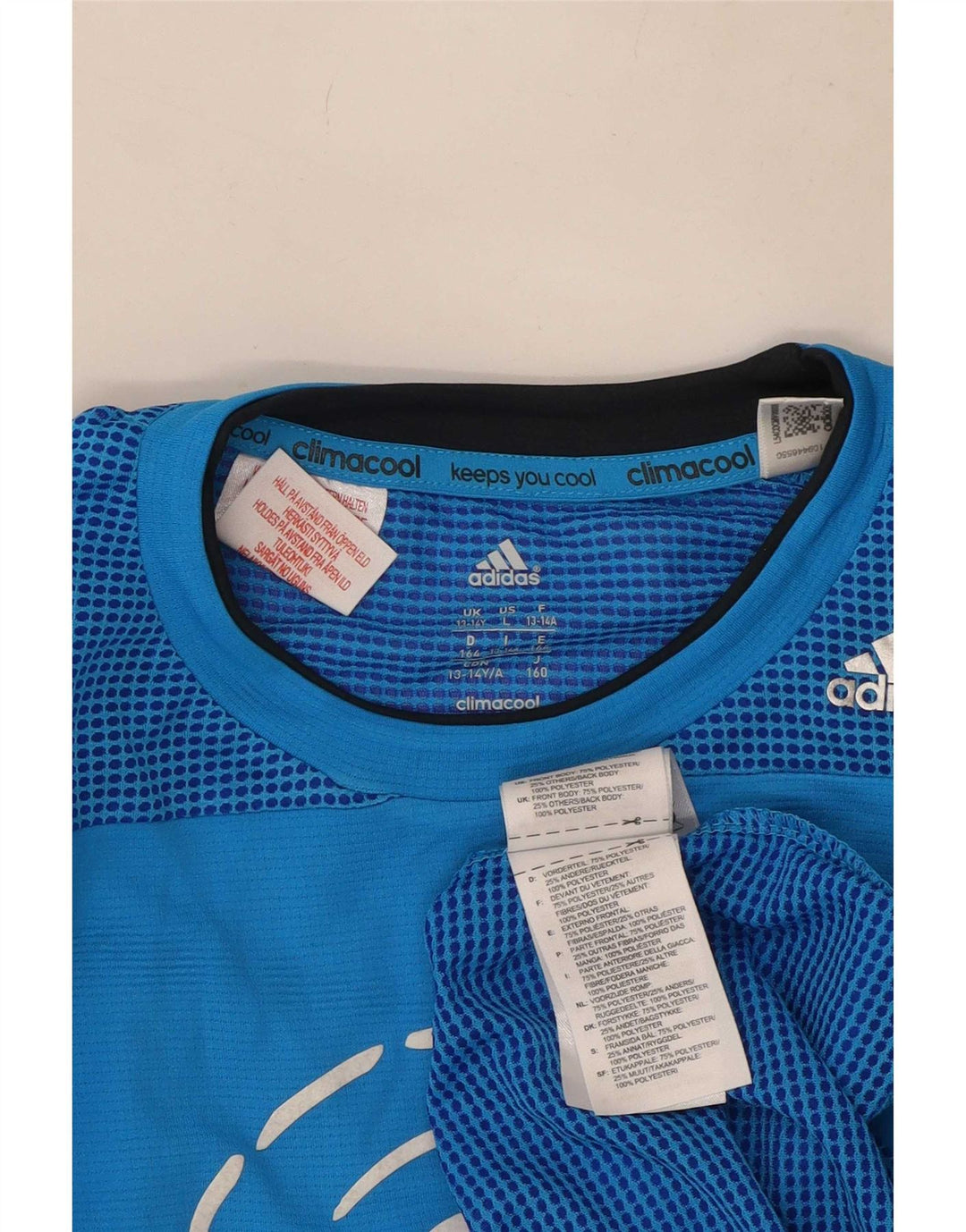 Adidas Boys Climacool Grafisk T-Shirt Top 13-14 År Blå Polyester