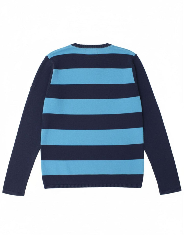 TOMMY HILFIGER Mens Crew Neck Jumper Sweater Large Navy Blue Striped