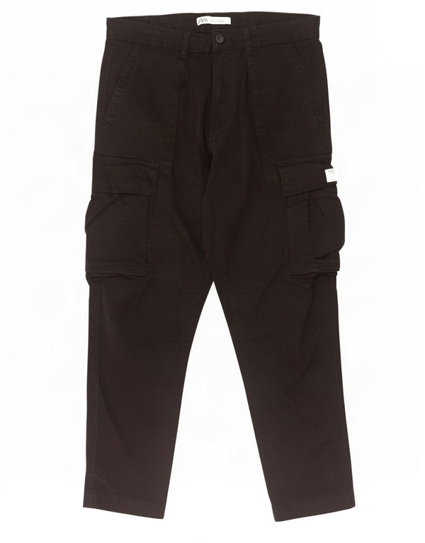 Zara Mens Slim Cargo Trousers EU 42 Large W32 L29 Black Cotton