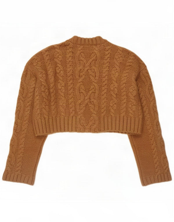 Zara Womens Crop Oversized Boat Neck Jumper Sweater UK 14 Medium Brun