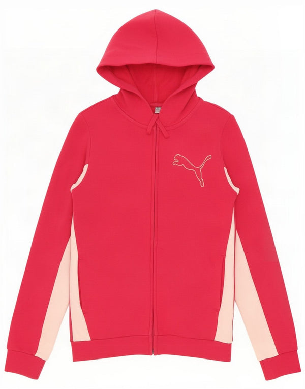 Puma Girls Zip Hoodie Sweater 11-12 Years Pink Colourblock Cotton