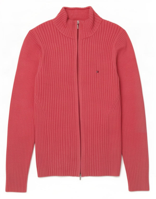 Tommy Hilfiger Dame Cardigan Sweater med fuld lynlås UK 12 Medium Pink Bomuld