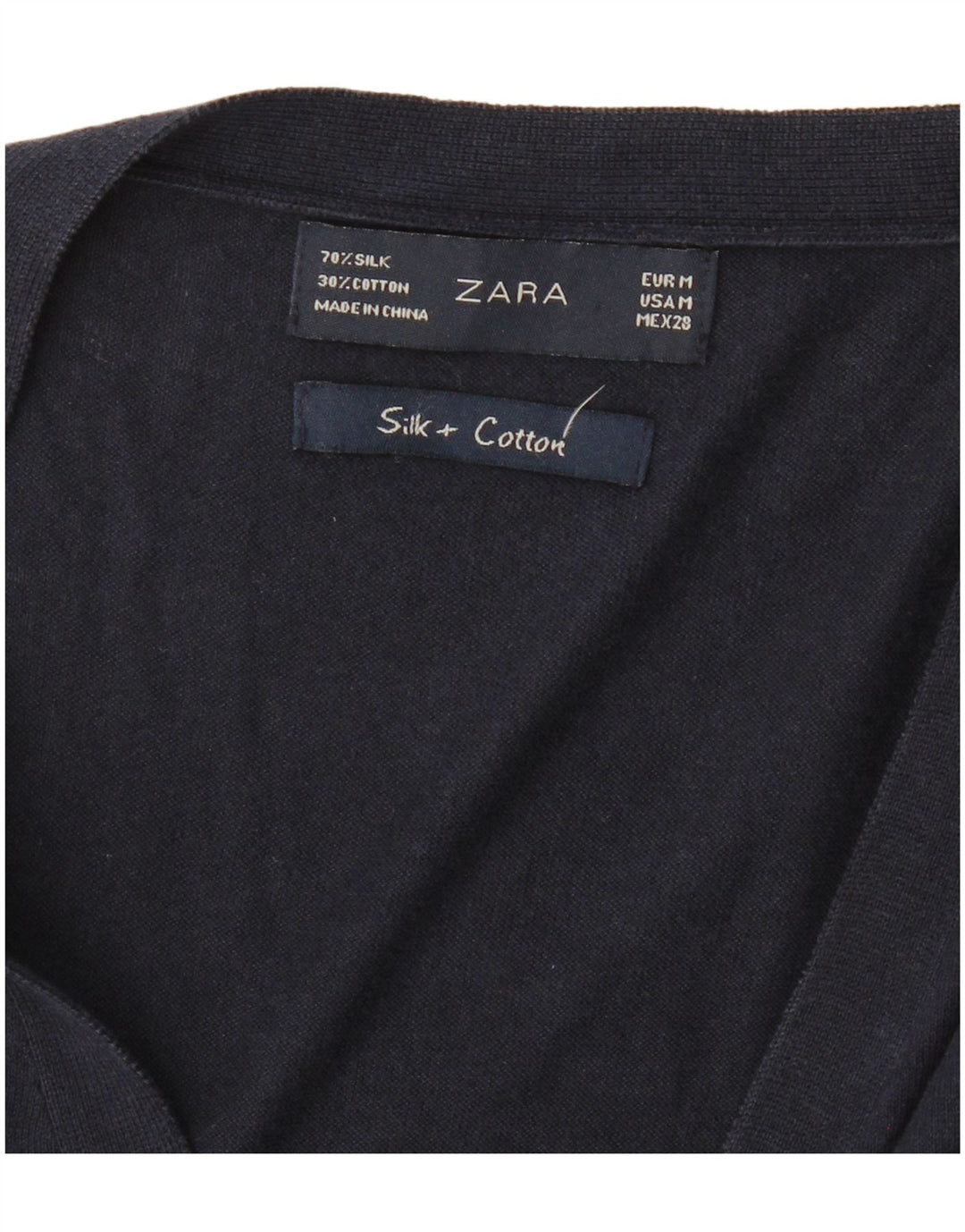 ZARA cardigan sweater til kvinder UK 12 Medium Navy Blue Silke