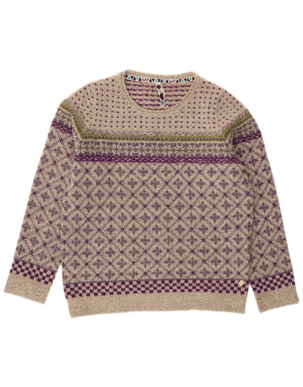 Weird Fish Dame Boat Neck Jumper Sweater UK 14 Large Grey Fair Isle