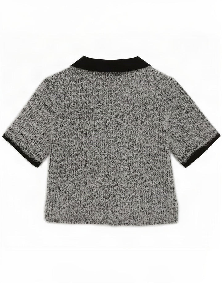 Zara Dame Polo Shirt UK 10 Small Grå Flecked Polyester